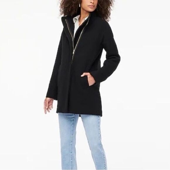 J Crew Black Double Cloth Cocoon Patch Pocket Peacoat Wool Blend Coat Size 8 - Picture 1 of 12